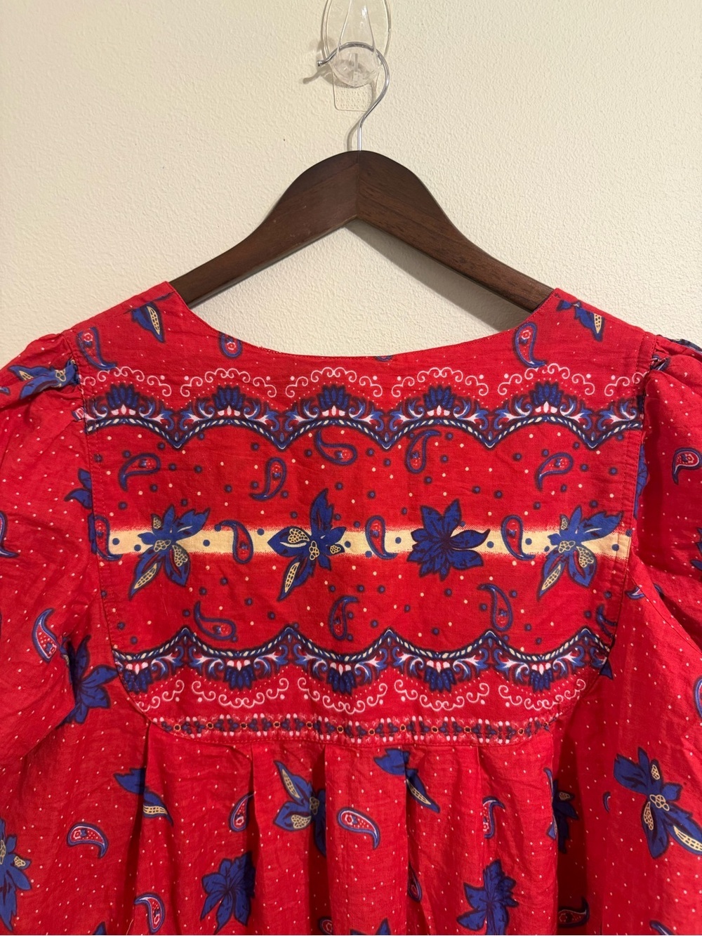 Loungees Retro Red Paisley Floral Cotton Dress Size Large With Pockets Boho - Picture 7 of 8